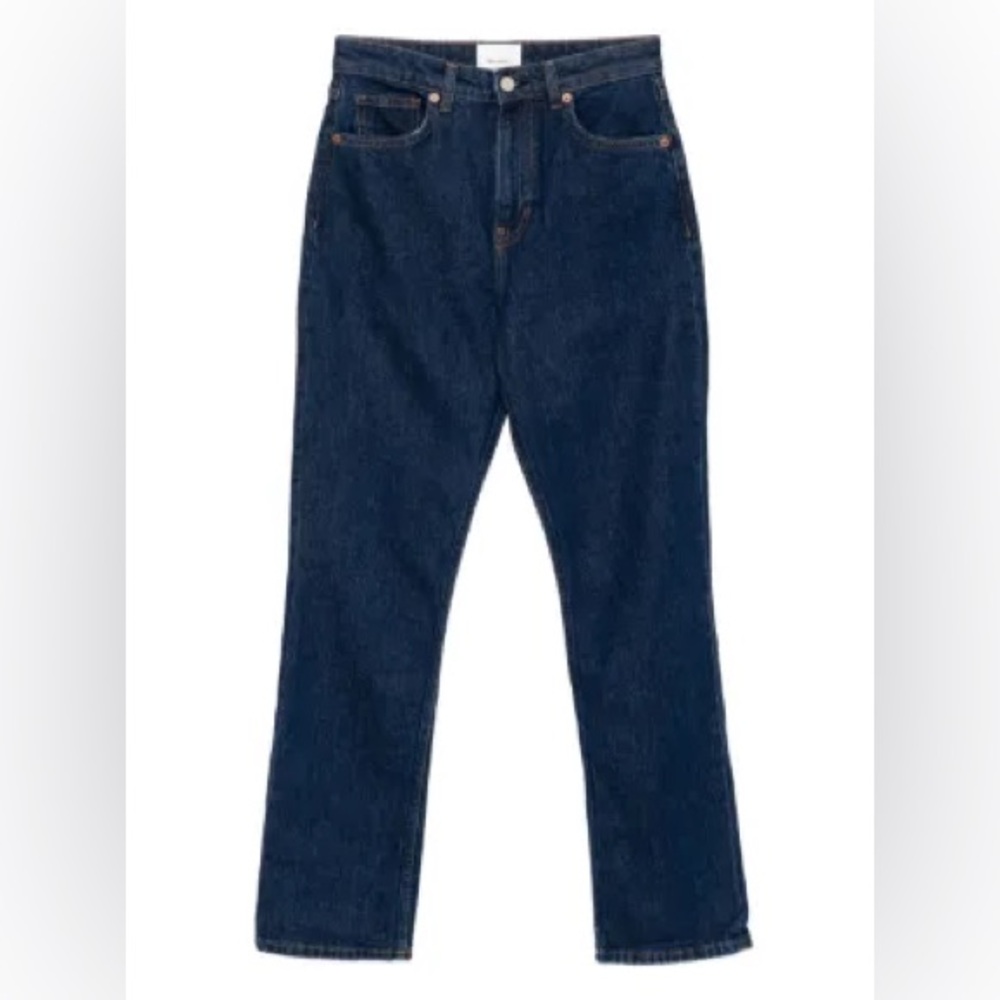 REFORMATION Jax Stretch High Rise Straight Jeans Dark Blue - Picture 9 of 16